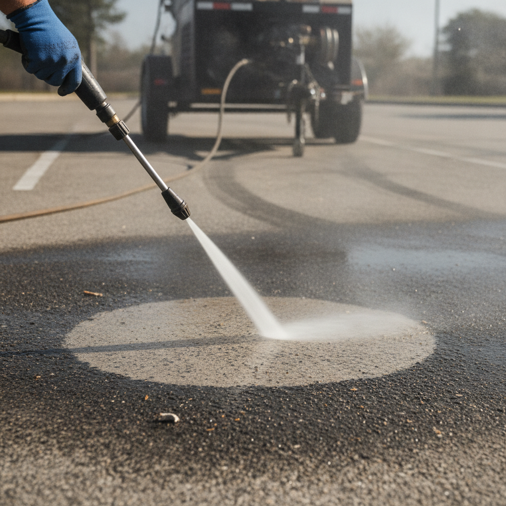 a technician doing Parking Lot Cleaning, just show the hand doing Parking Lot Cleaning