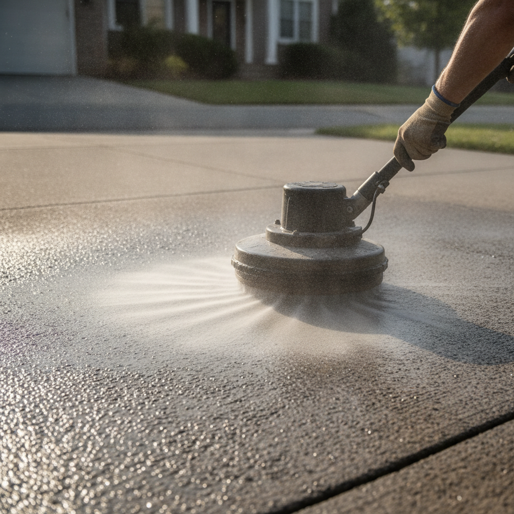 a technician doing Driveway Cleaning, just show the hand doing Driveway Cleaning